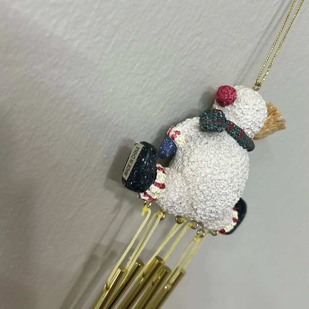 Vintage Snowman Wind Chime with Gold Chimes Christmas Ornament
